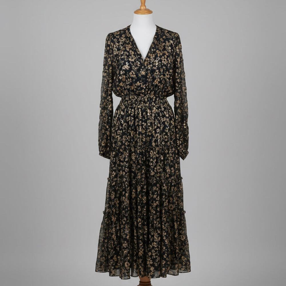 Elie Tahari black and tan floral maxi dress, size S, NEW WITH TAGS!